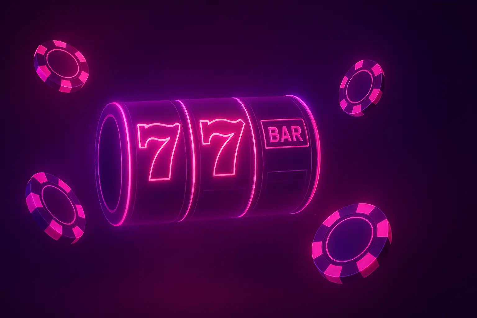 Purple and pink neon lights above RagnaBet online casino slot reels